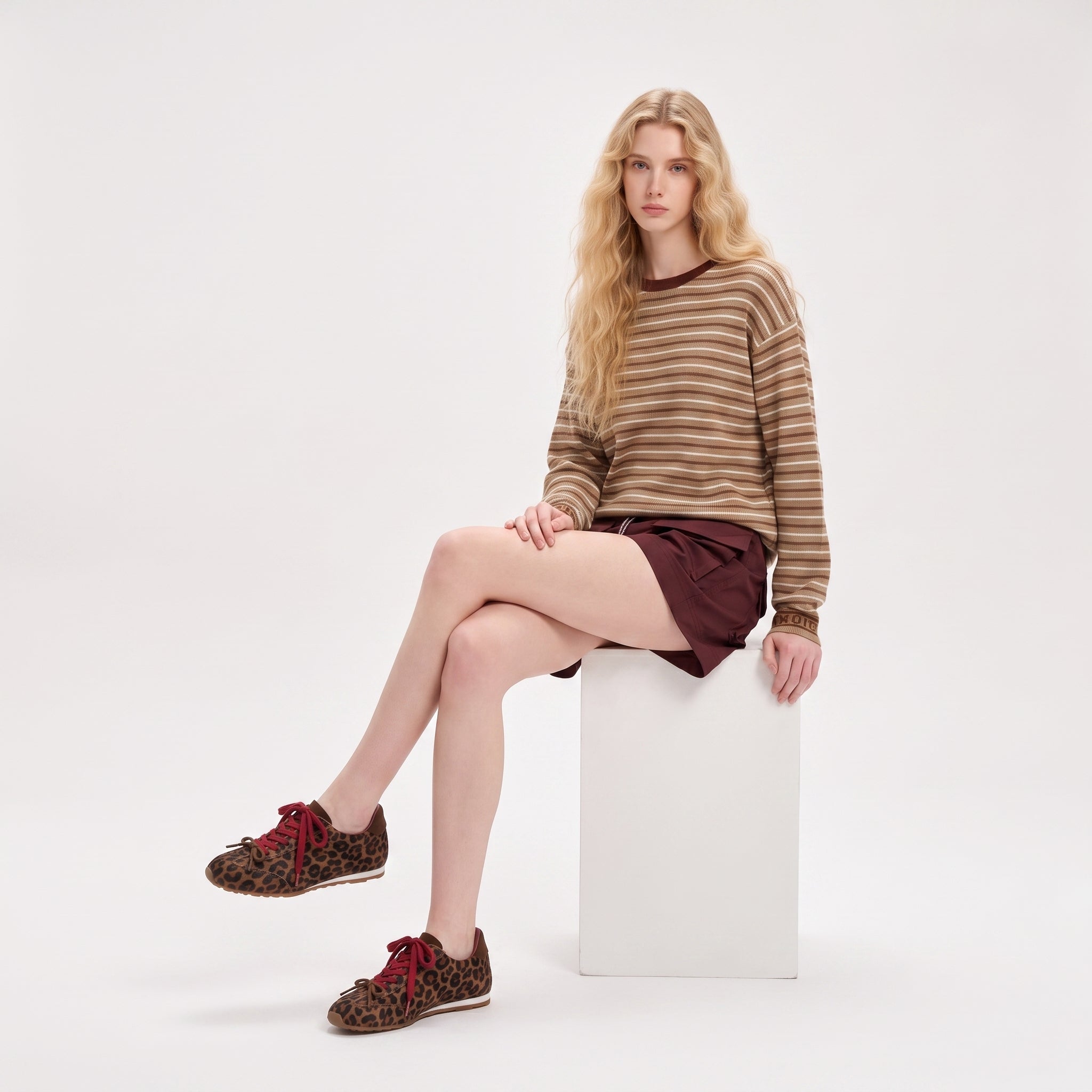 The Dual Stride Leopard Print & Red Lace Retro Casual Sneakers