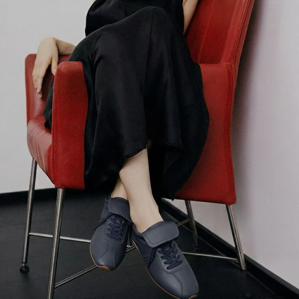 The Dual Stride Women's Navy blue Retro Genuine Leather Sneakers