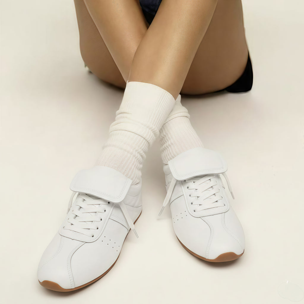 The Dual Stride Women's Retro Genuine White Leather Sneakers