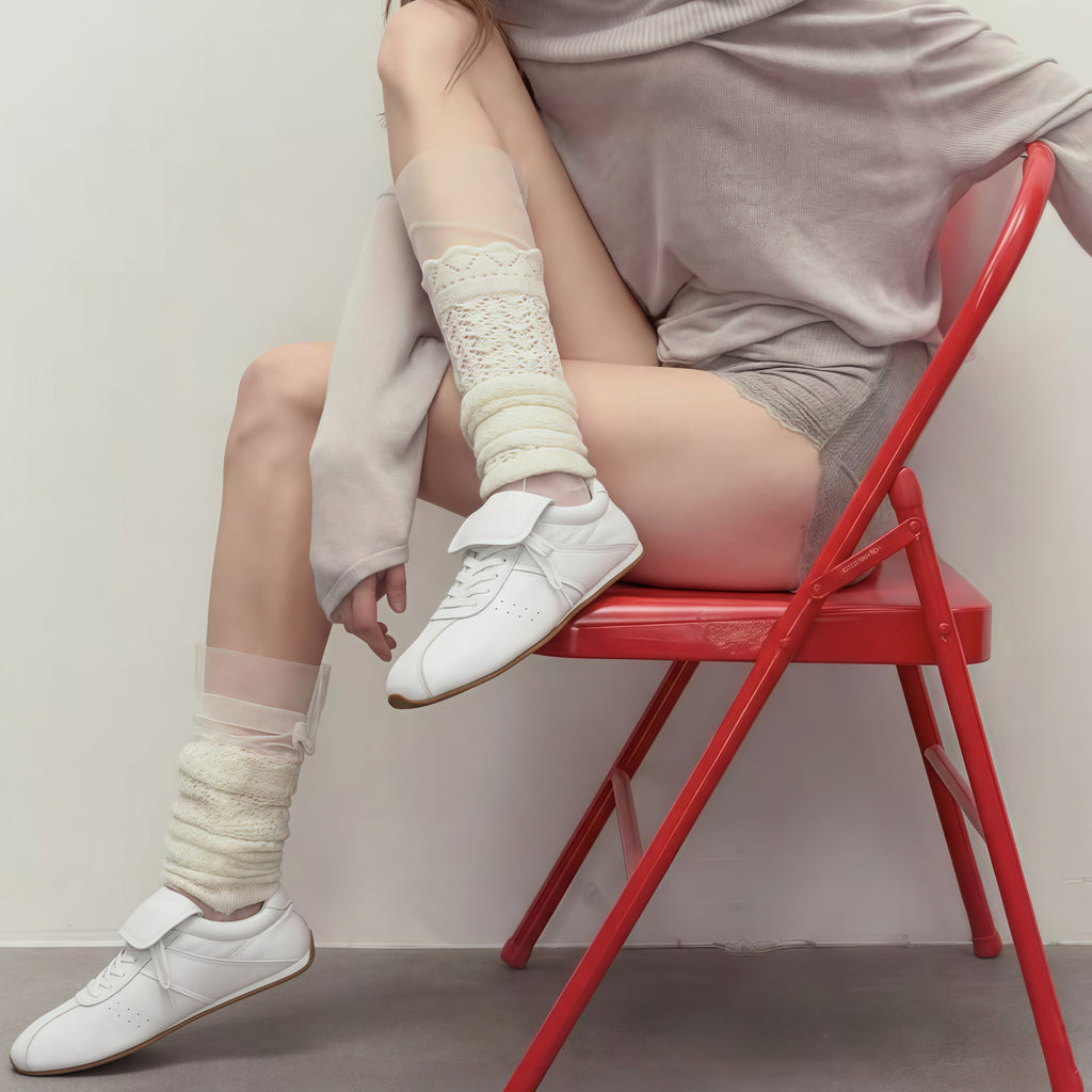 The Dual Stride Women's Retro Genuine White Leather Sneakers