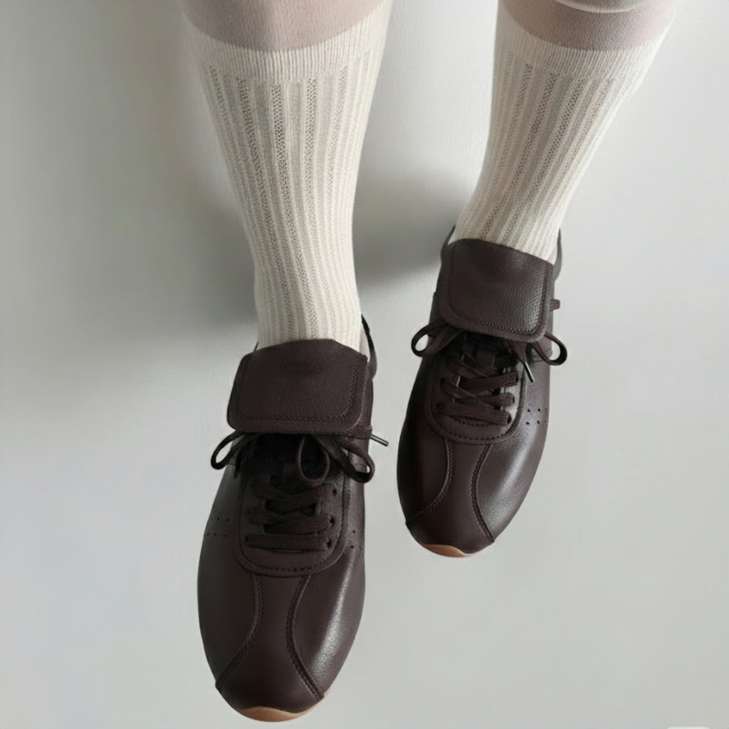 The Dual Stride Women‘s Brown Retro Genuine Leather Sneakers