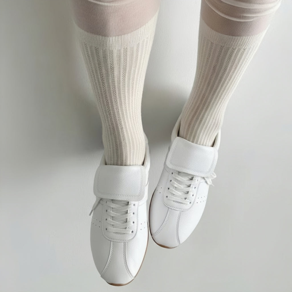 The Dual Stride Women's Retro Genuine White Leather Sneakers