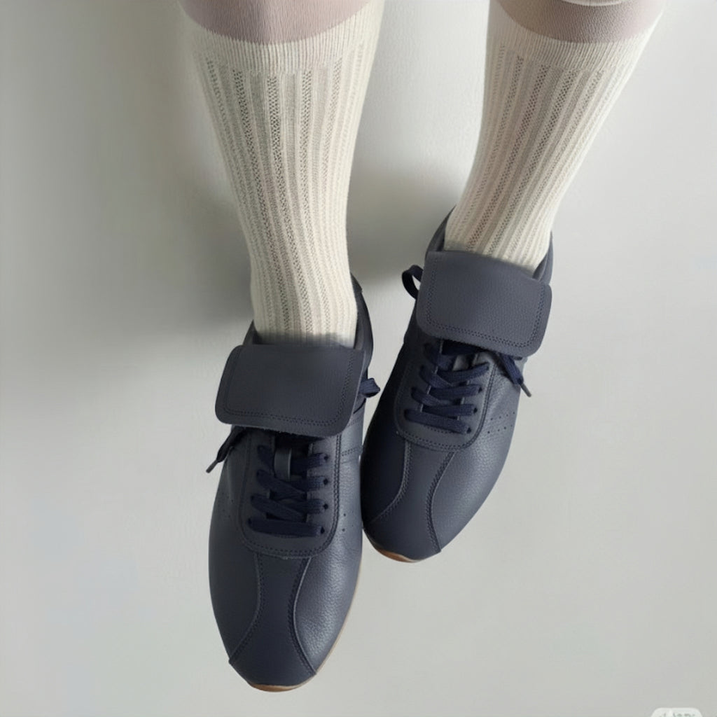 The Dual Stride Women's Navy blue Retro Genuine Leather Sneakers