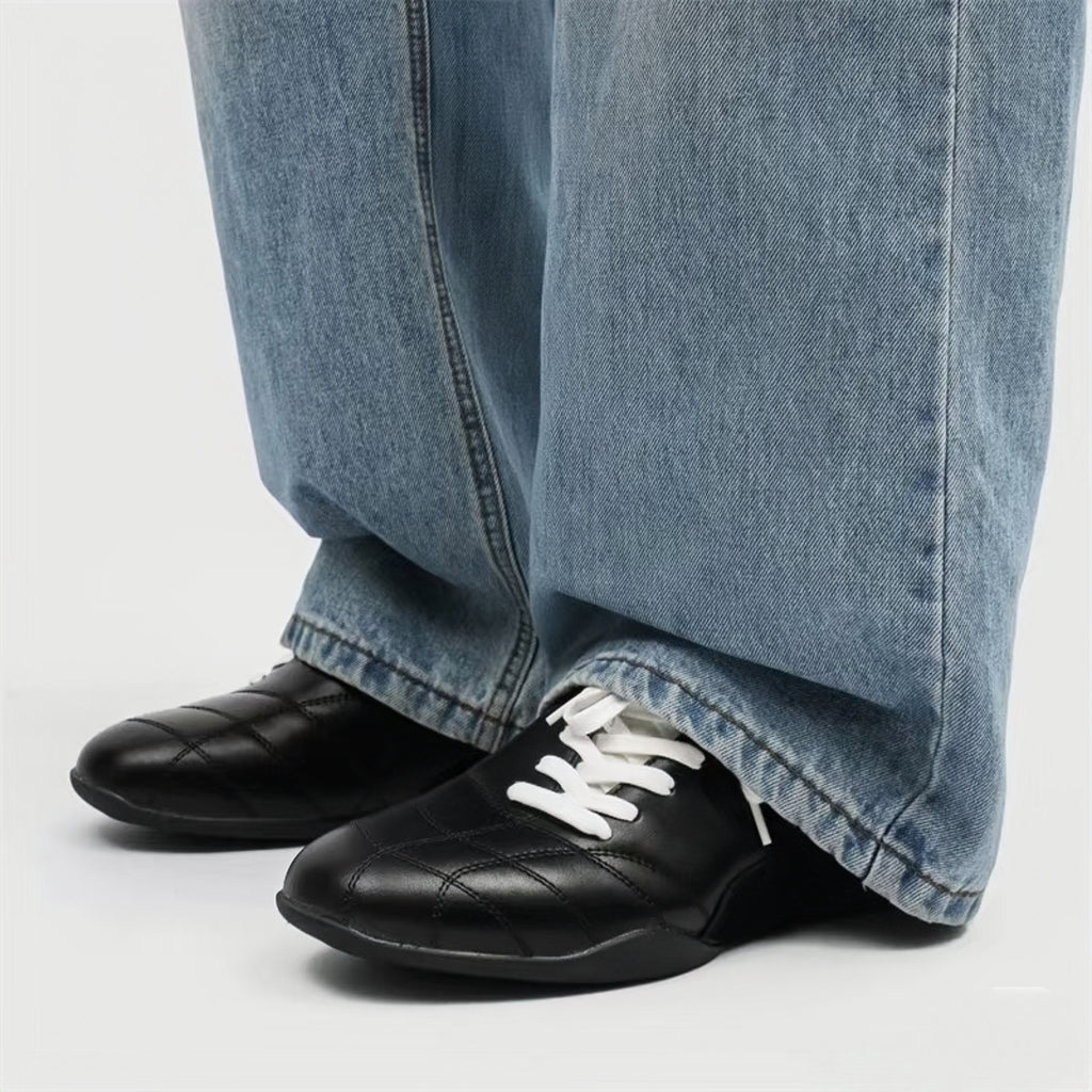 The Dual Stride  Men's Black Genuine Leather Casual Sneakers