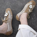 The Dual Stride Khaki Open-Weave Suede Flats