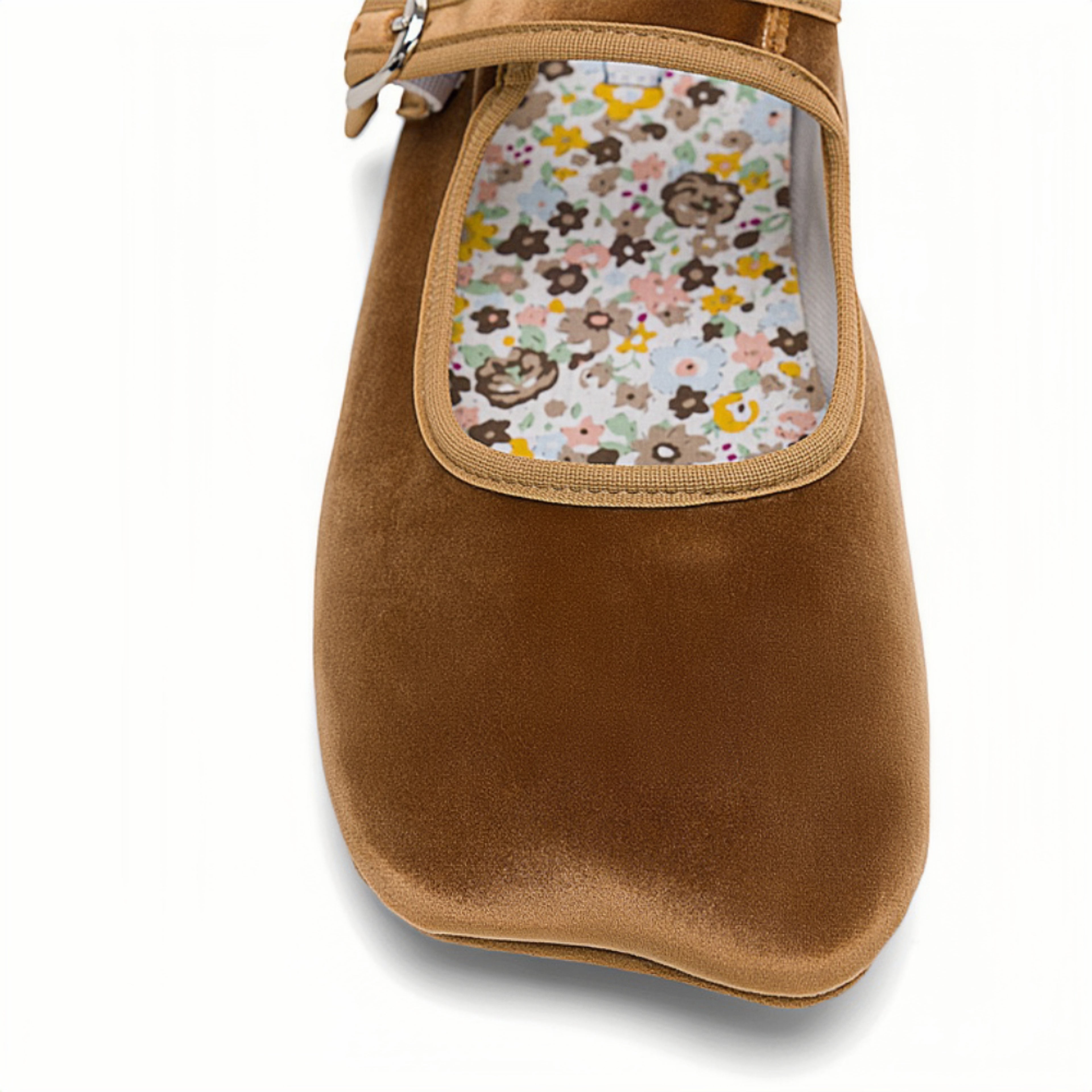 The Dual Stride Brown Square-Toe Mary Jane Ballet Flats
