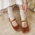 The Dual Stride Brown Square-Toe Mary Jane Ballet Flats