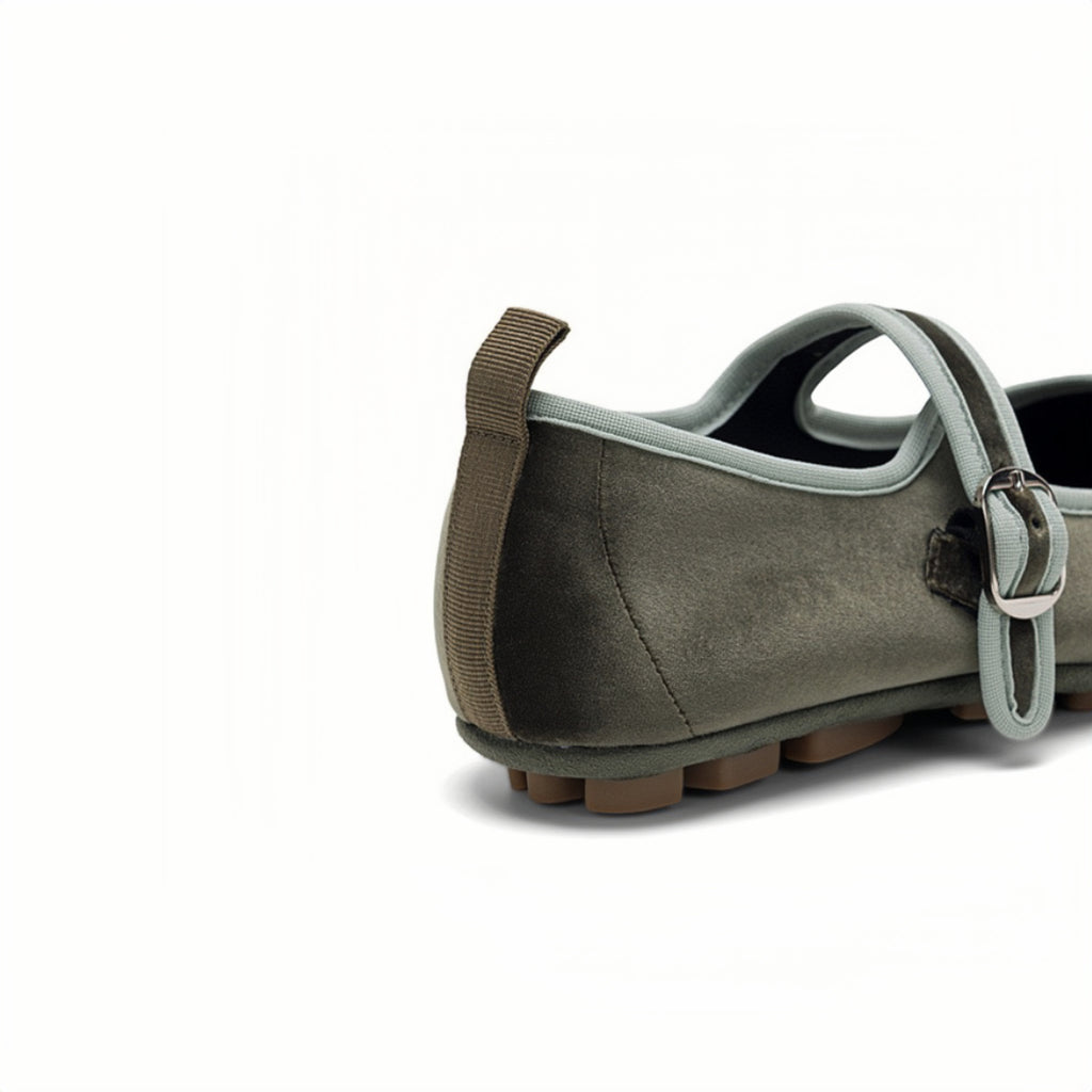 The Dual Stride Green Square-Toe Mary Jane Ballet Flats