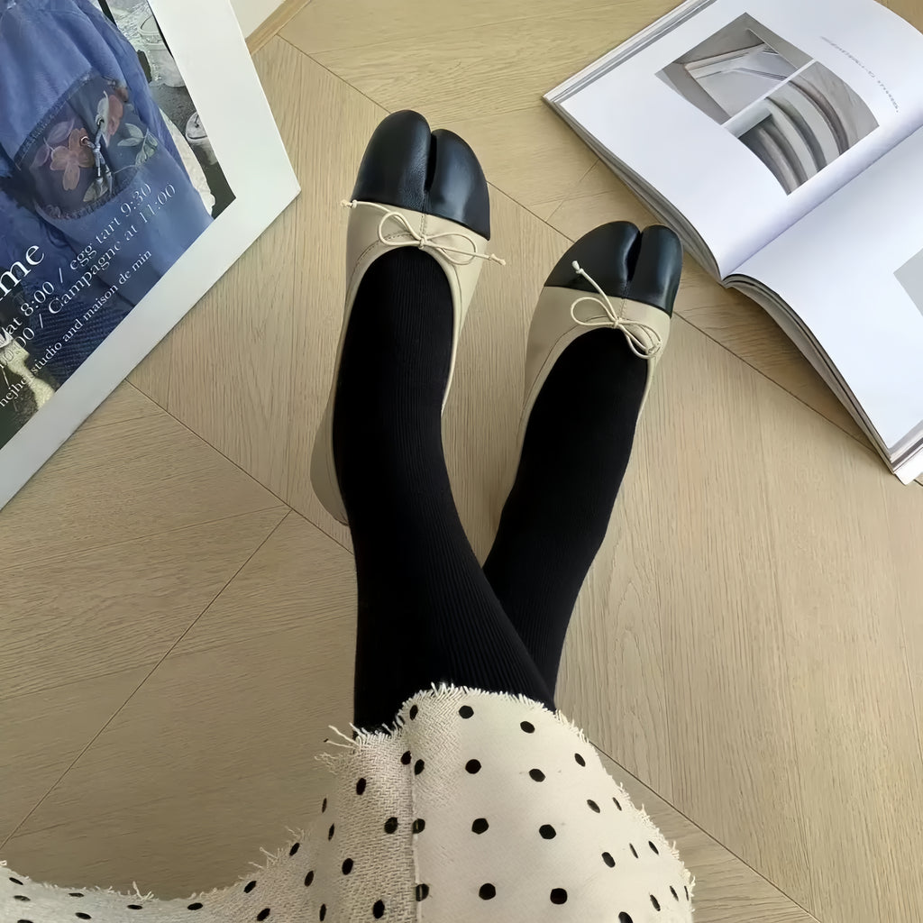 The Dual Stride Soft Beige Lambskin Split-Toe Flats