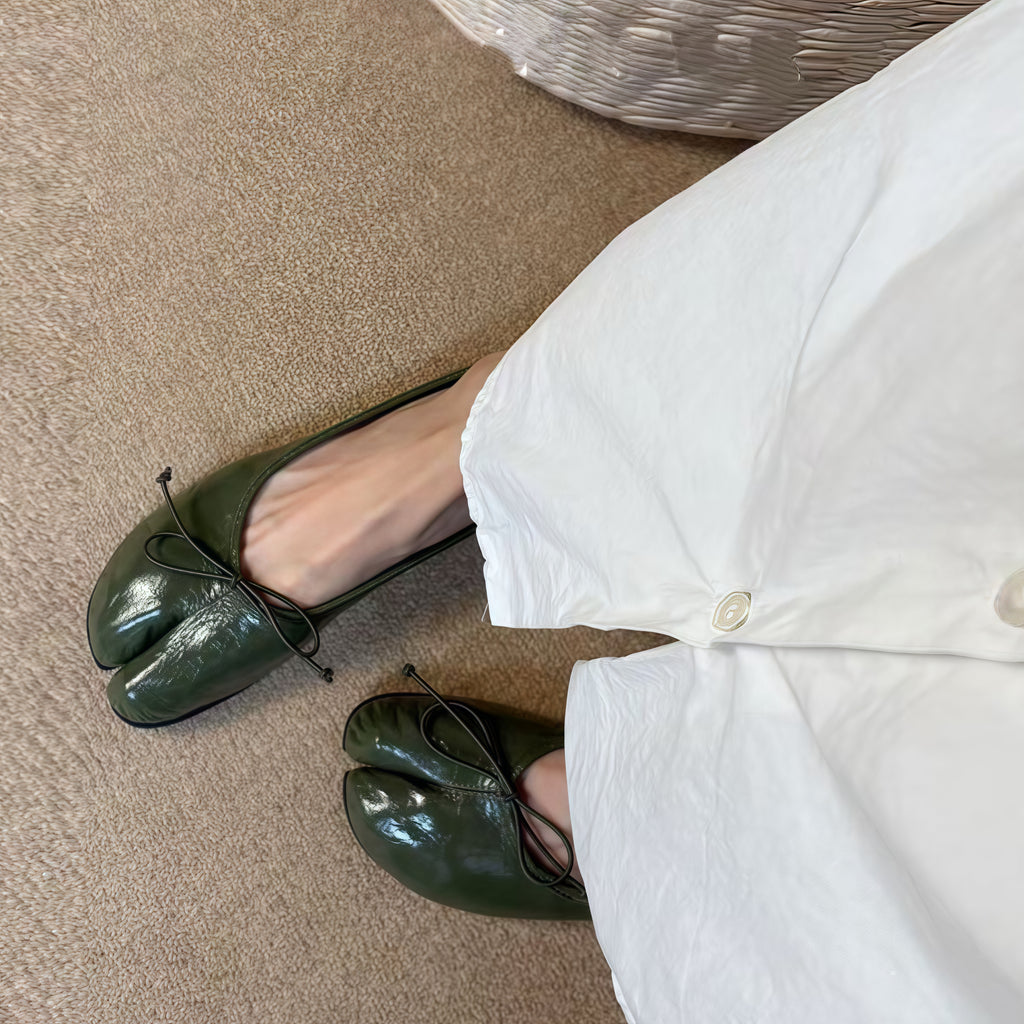 The Dual Stride Olive Green Split-Toe Ballet Flats