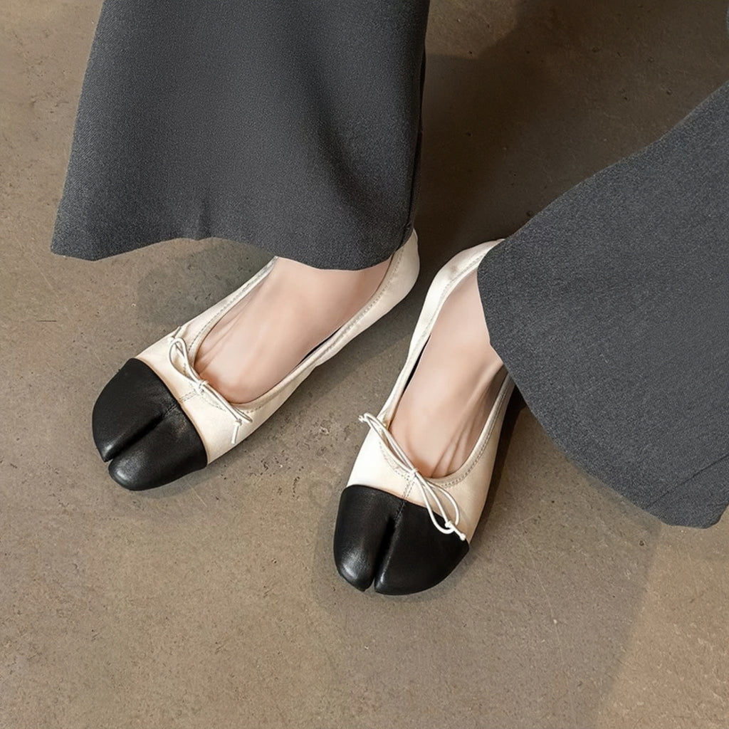 The Dual Stride Soft White Lambskin Split-Toe Flats