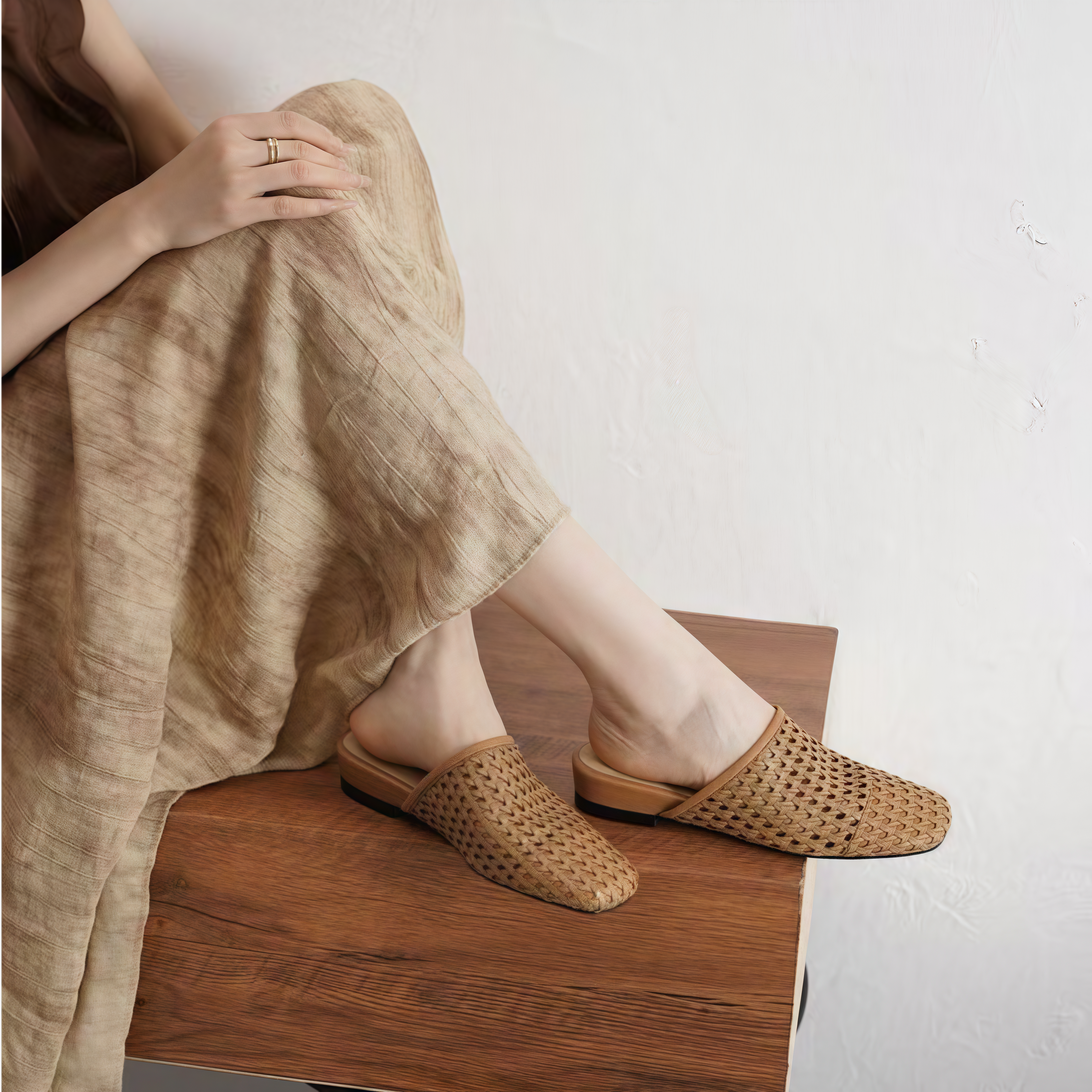 The Dual Stride Brown Woven Leather Mules