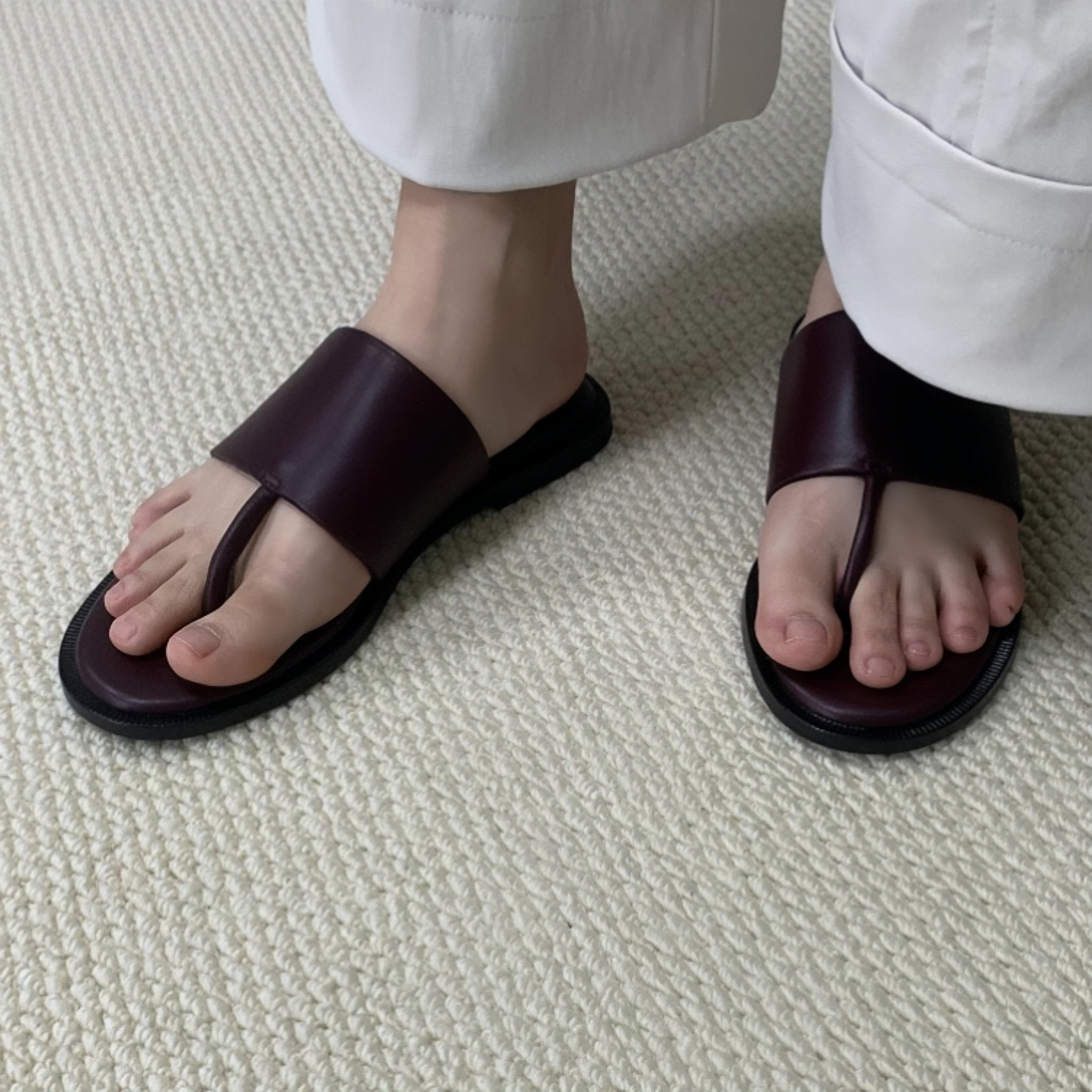 The Dual Stride Deep Burgundy Calfskin Thong Sandals