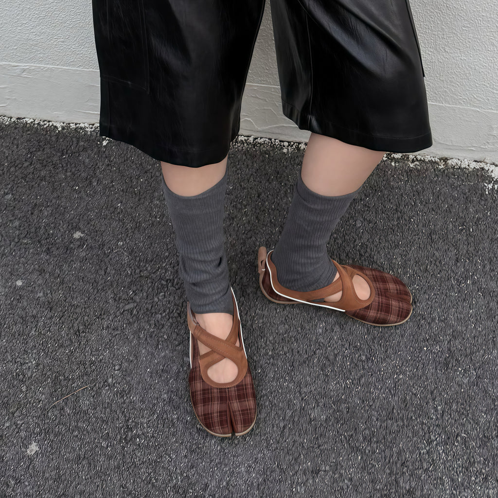 The Dual Stride Brown Vintage Plaid Tabi Mary Janes