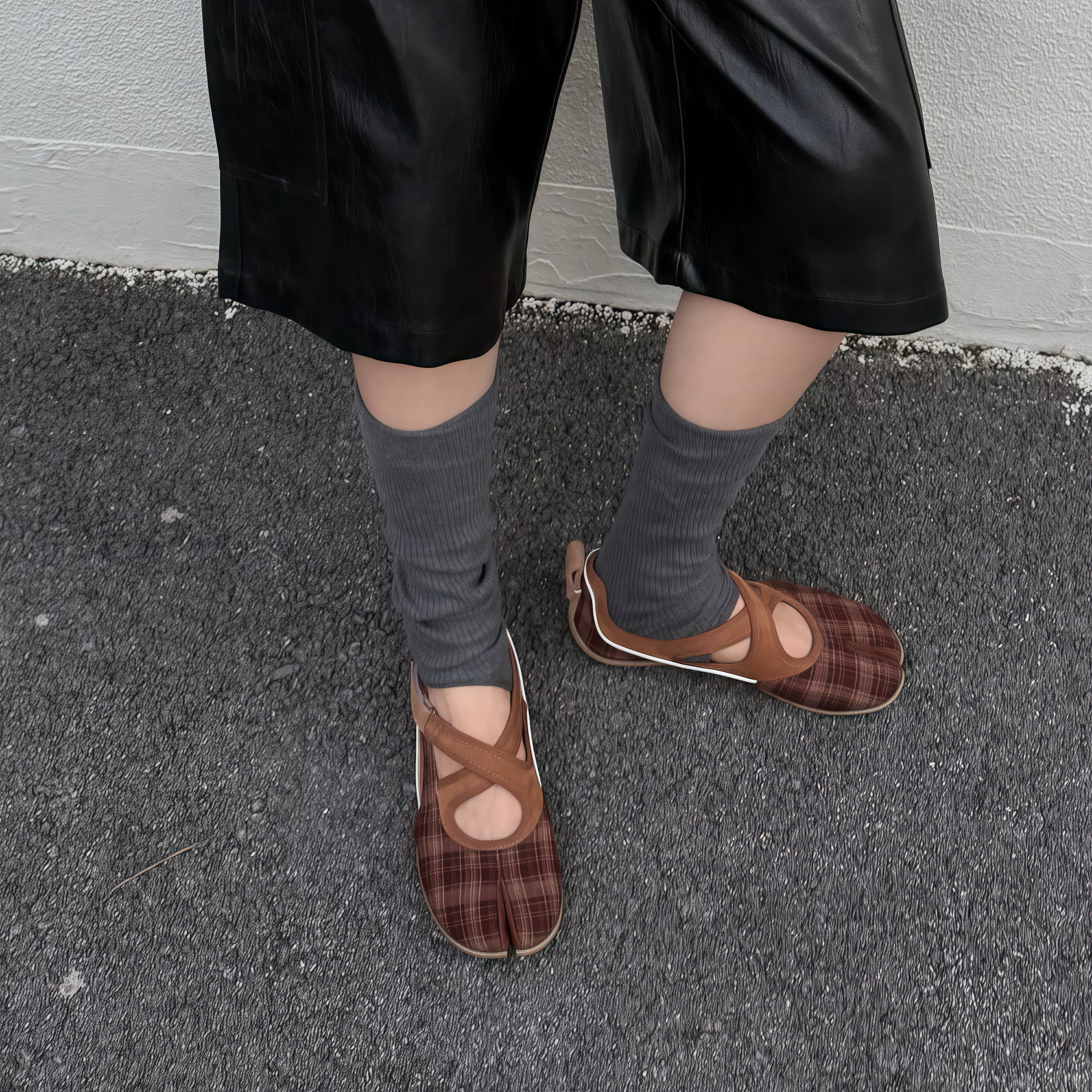 The Dual Stride Brown Vintage Plaid Tabi Mary Janes