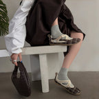 The Dual Stride Grey Vintage Plaid Tabi Mary Janes
