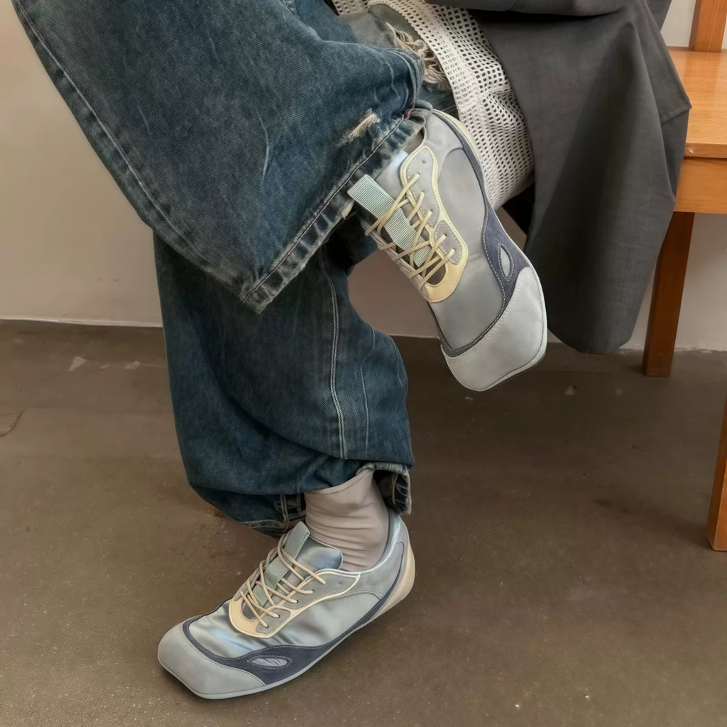 The Dual Stride Blue Square-Toe Minimalist Retro Trainer
