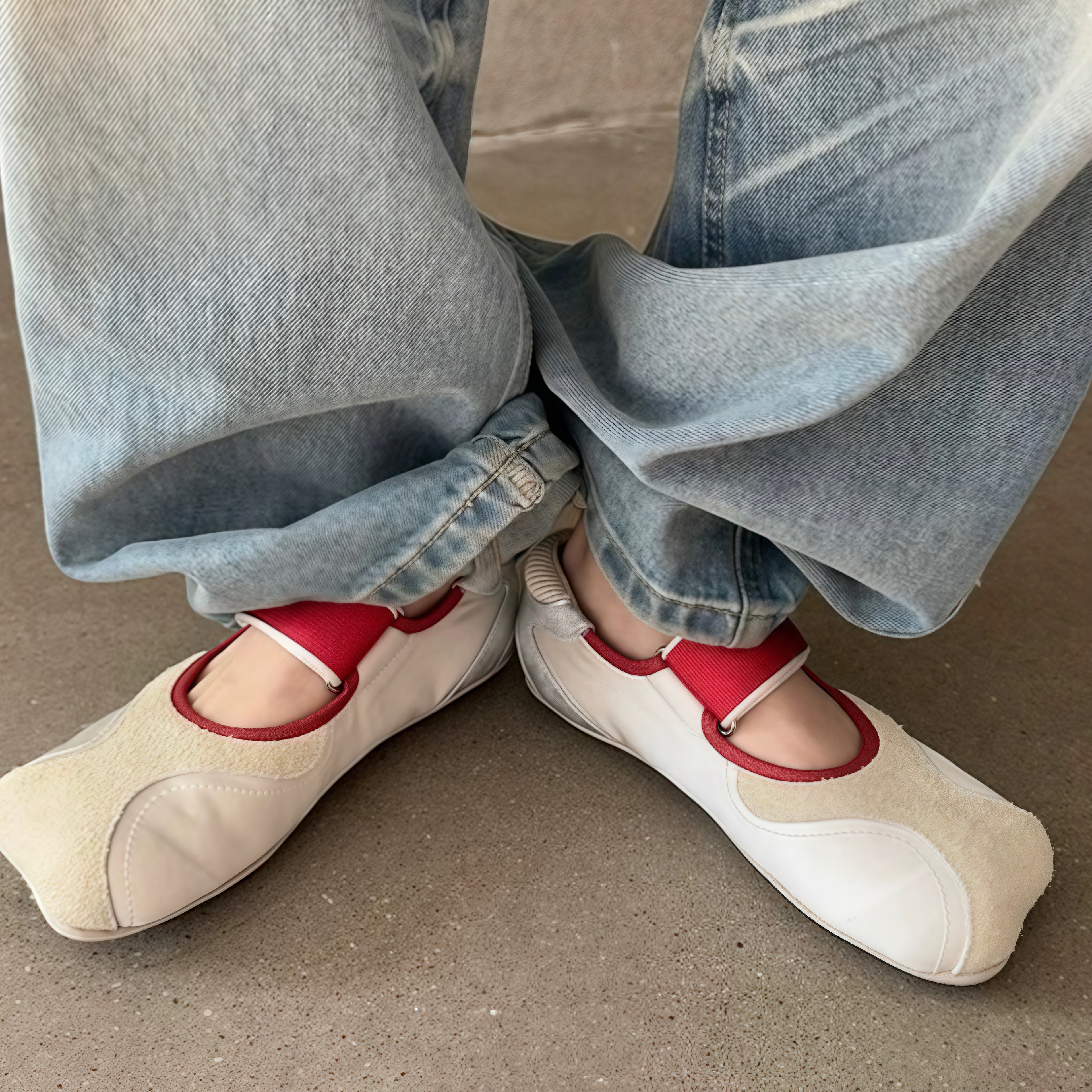The Dual Stride White square-toe Mary Jane flats
