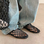 The Dual Stride Women's Black Woven Leather Mule