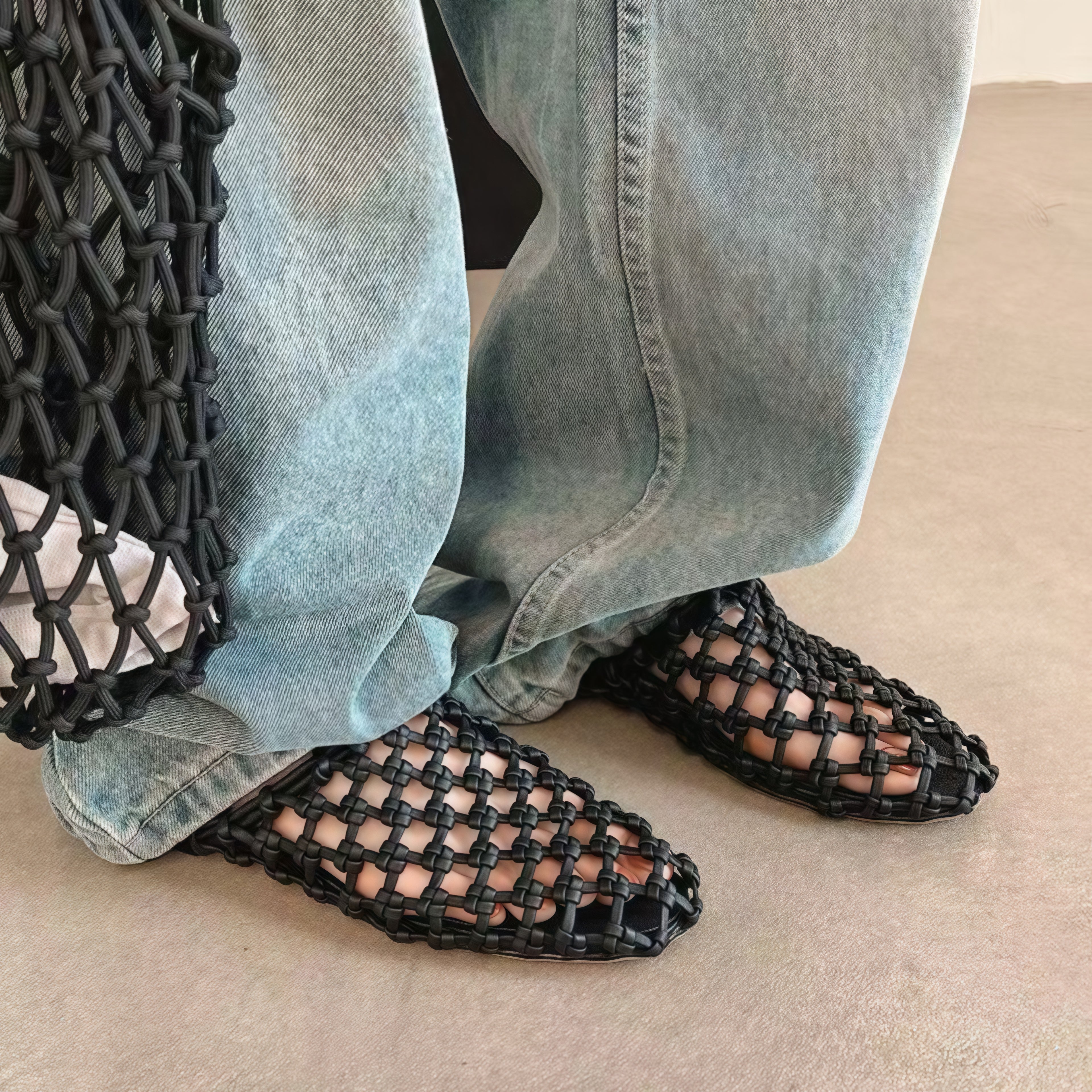 The Dual Stride Women's Black Woven Leather Mule