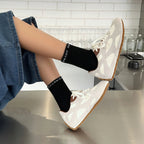 The Dual Stride Women‘s White Retro Suede Sneakers