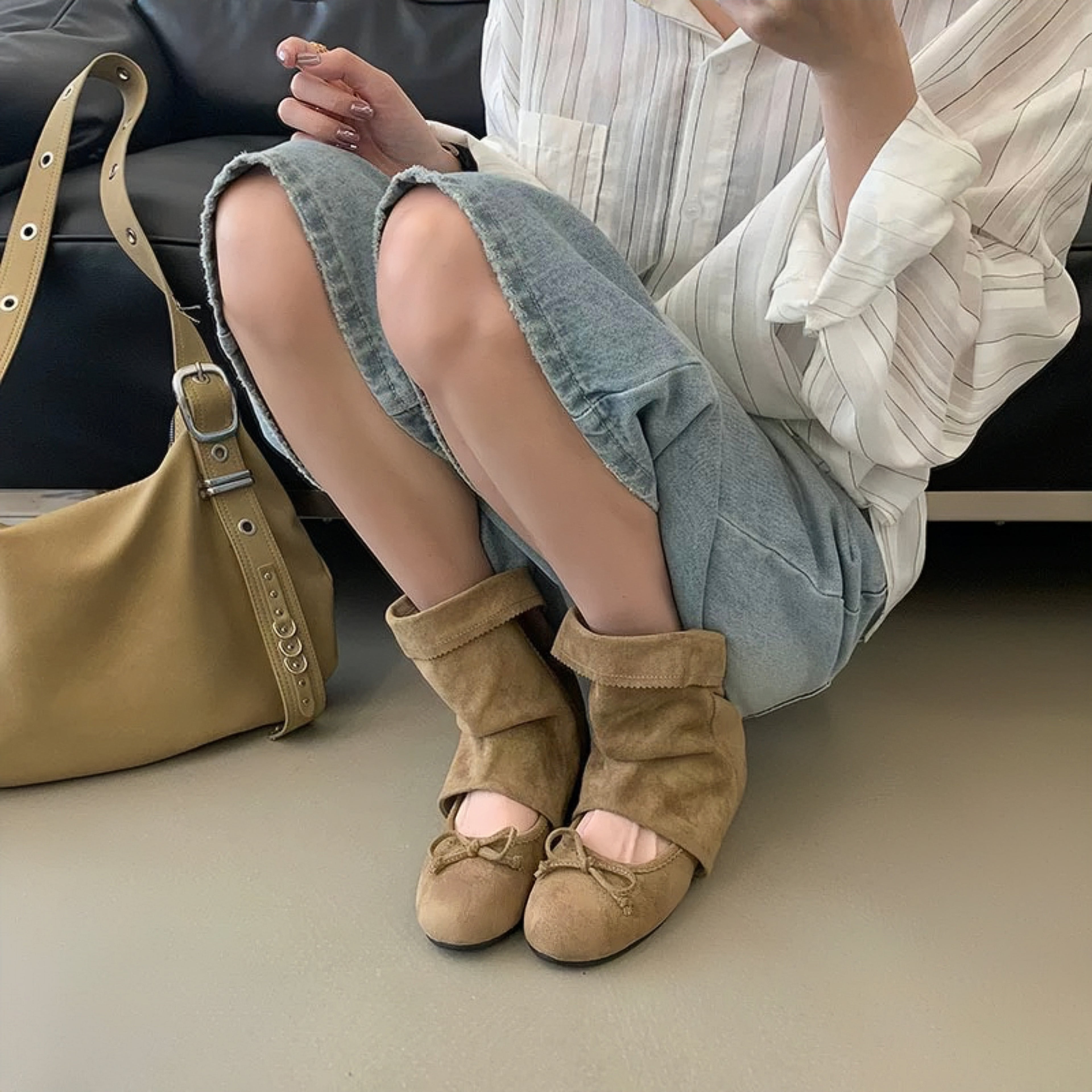 The Dual Stride Slouchy Suede Ballet-Booties