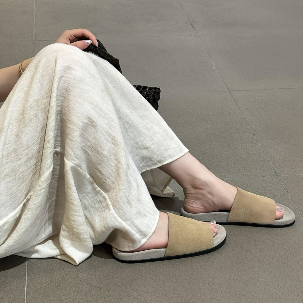 The Dual Stride Beige Minimalist Suede Slide Sandals