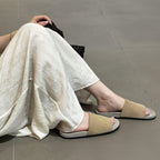 The Dual Stride Beige Minimalist Suede Slide Sandals