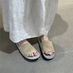The Dual Stride Beige Minimalist Suede Slide Sandals