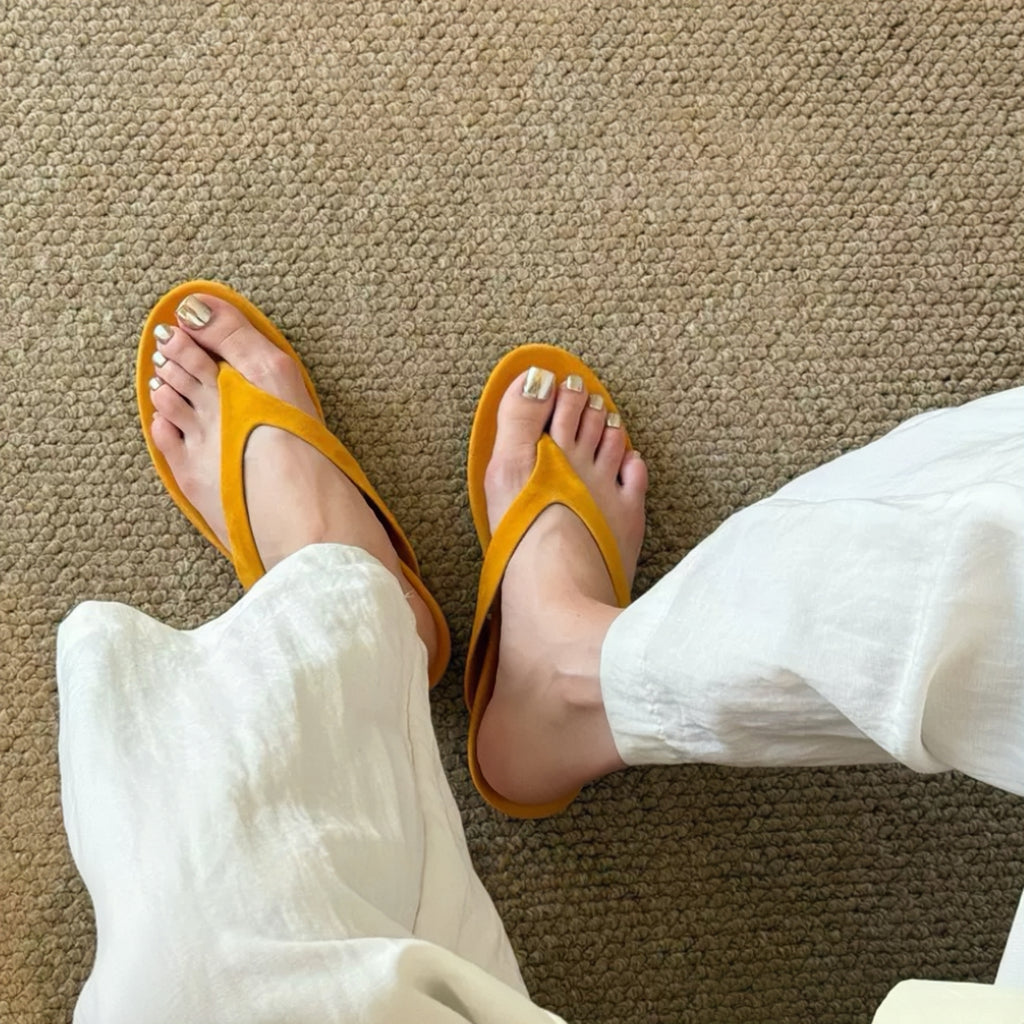The Dual Stride Deep Yellow Premium Suede Thong Sandals