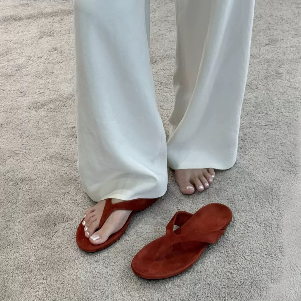 The Dual Stride Red Premium Suede Thong Sandals