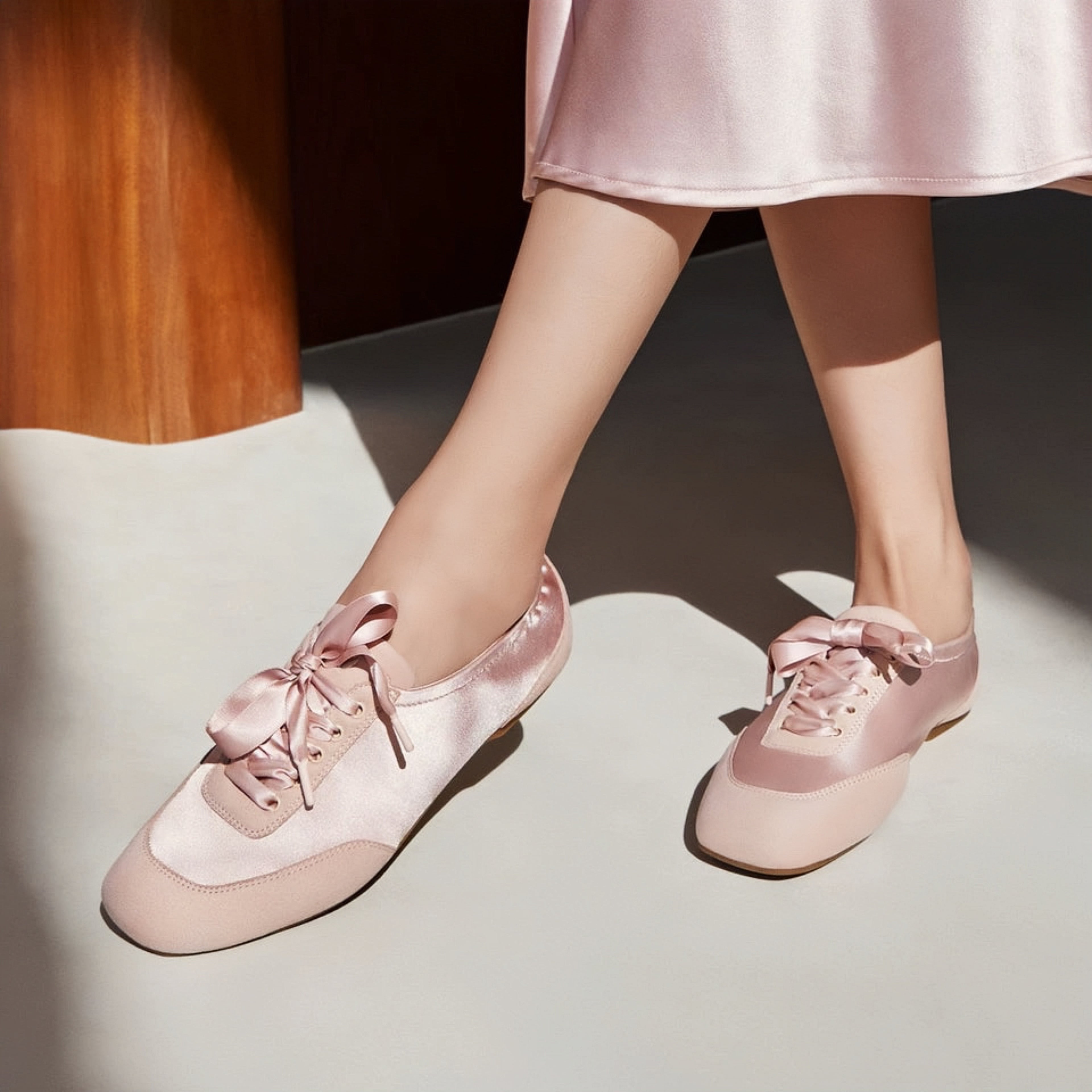 The Dual Stride Pink Satin Ribbon Ballet Sneakers