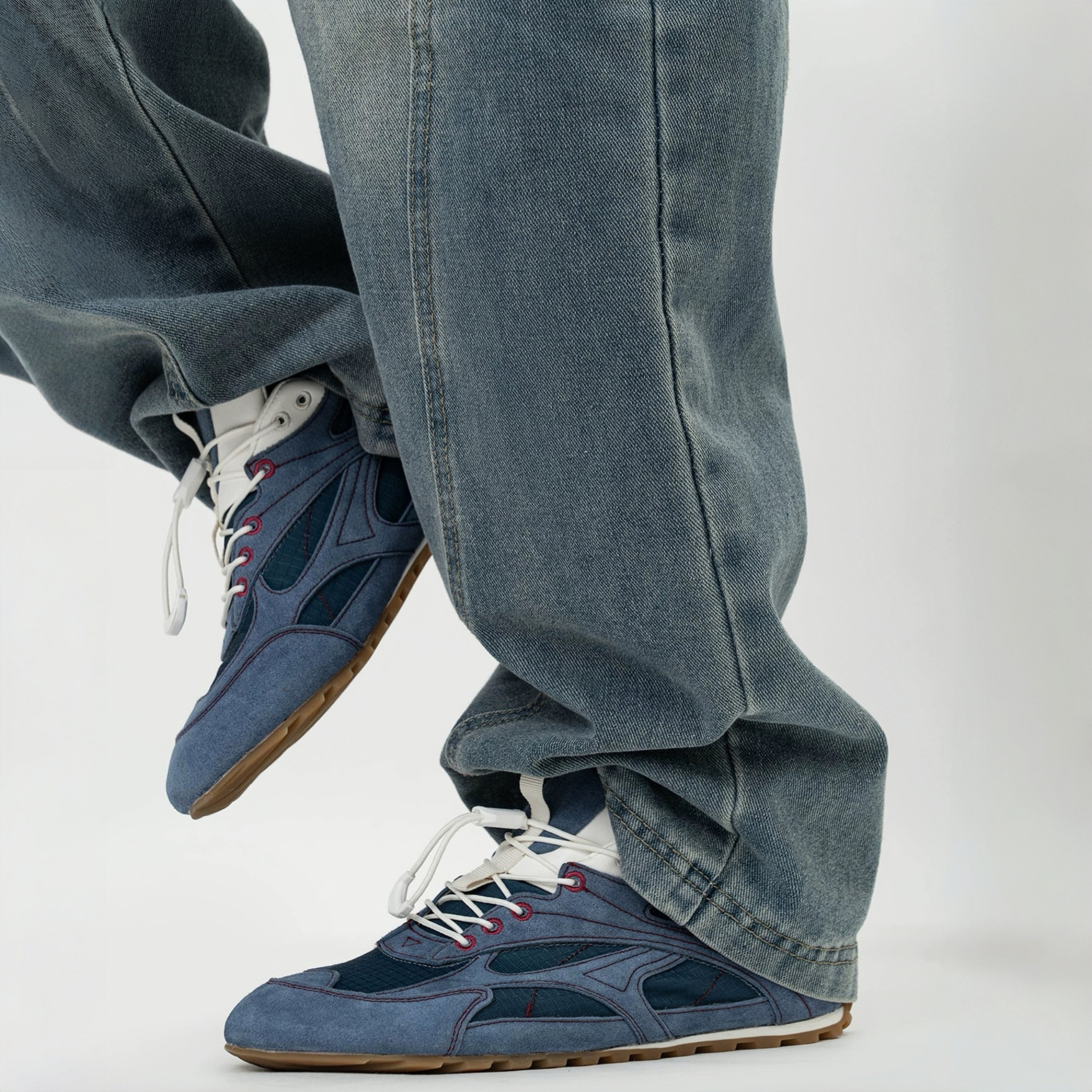 The Dual Stride Men's Blue Suede & Mesh Performance Sneakers