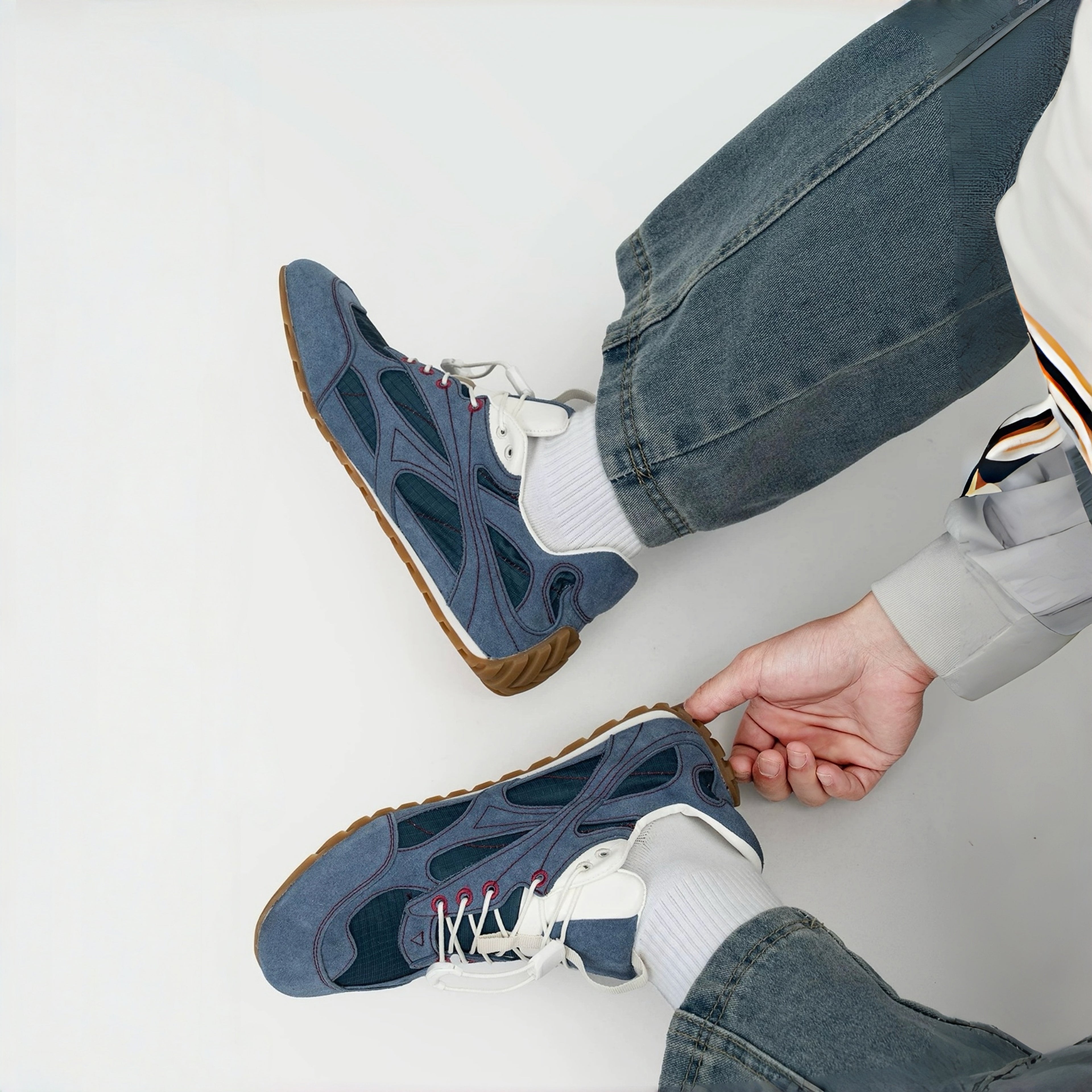 The Dual Stride Men's Blue Suede & Mesh Performance Sneakers
