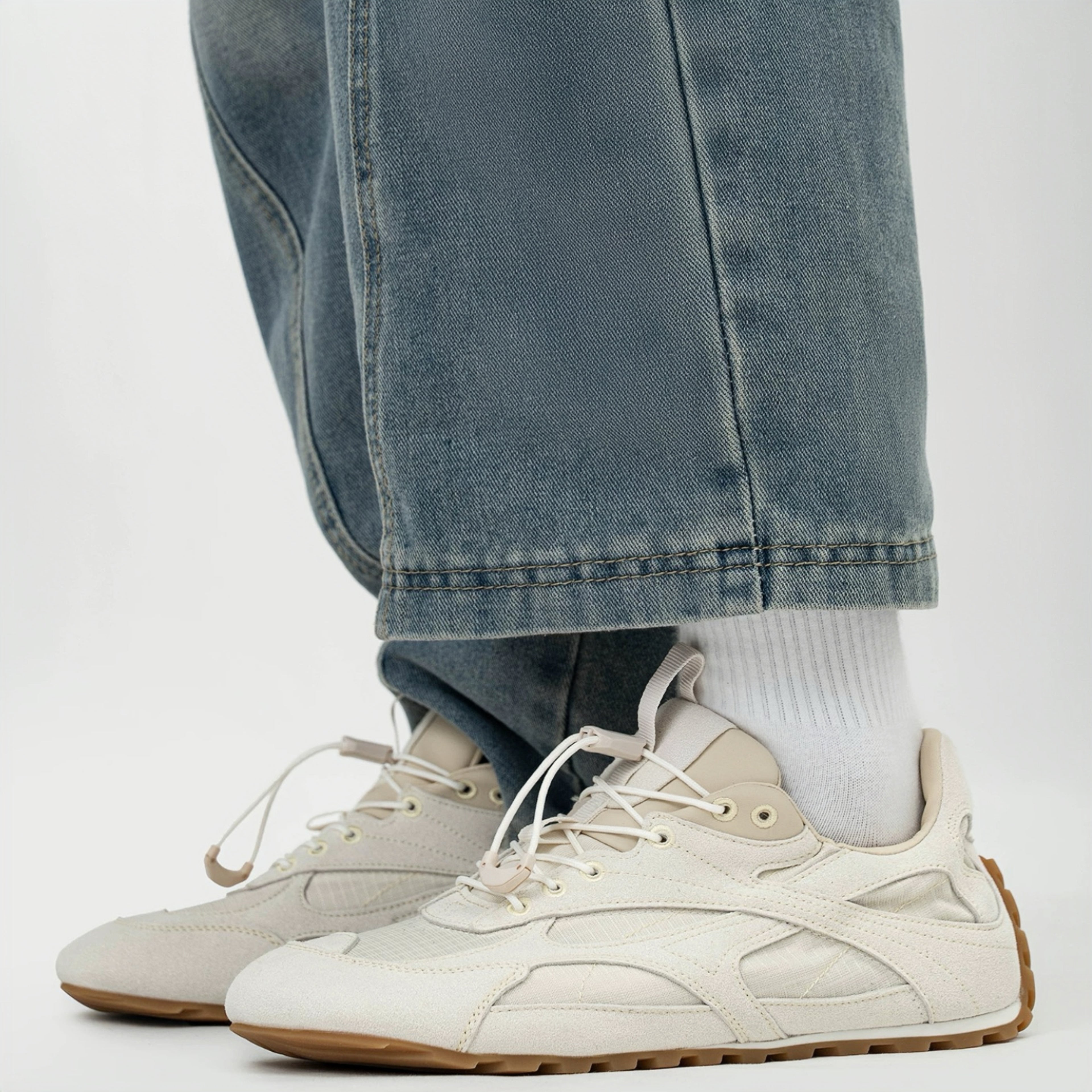 The Dual Stride Men's White Suede & Mesh Performance Sneakers