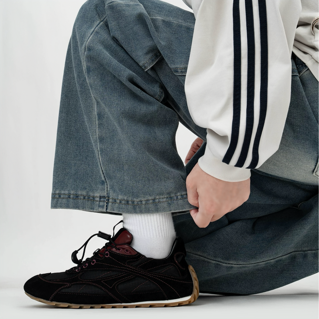 The Dual Stride Men's Black Suede & Mesh Performance Sneakers
