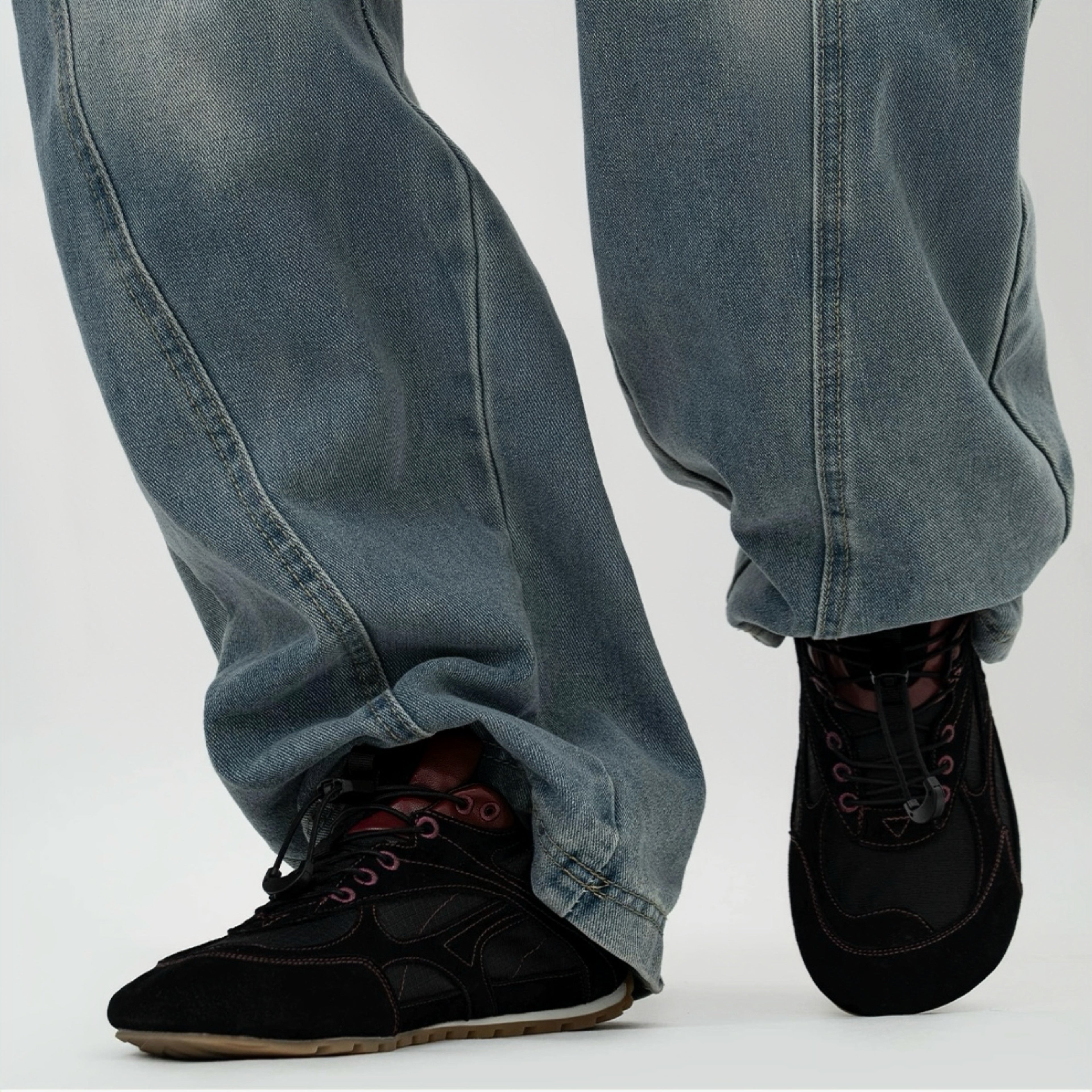 The Dual Stride Men's Black Suede & Mesh Performance Sneakers