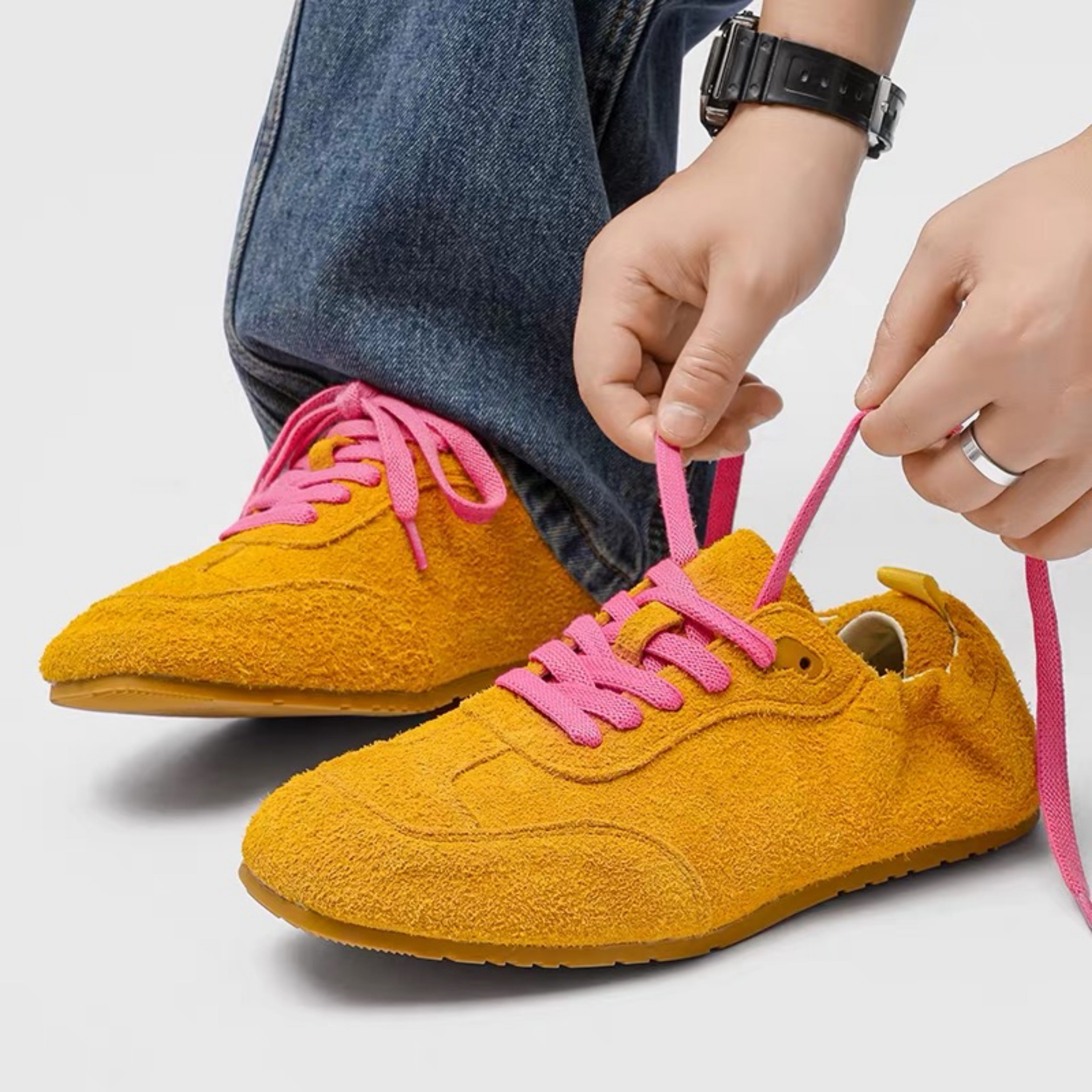 The Dual Stride Men's Yellow Suede Casual Sneakers