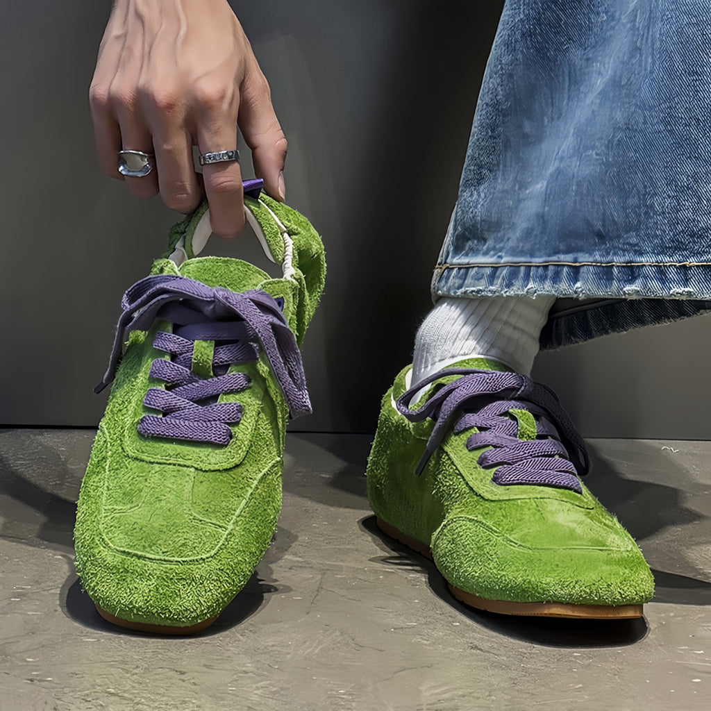 The Dual Stride Men's Green Suede Casual Sneakers