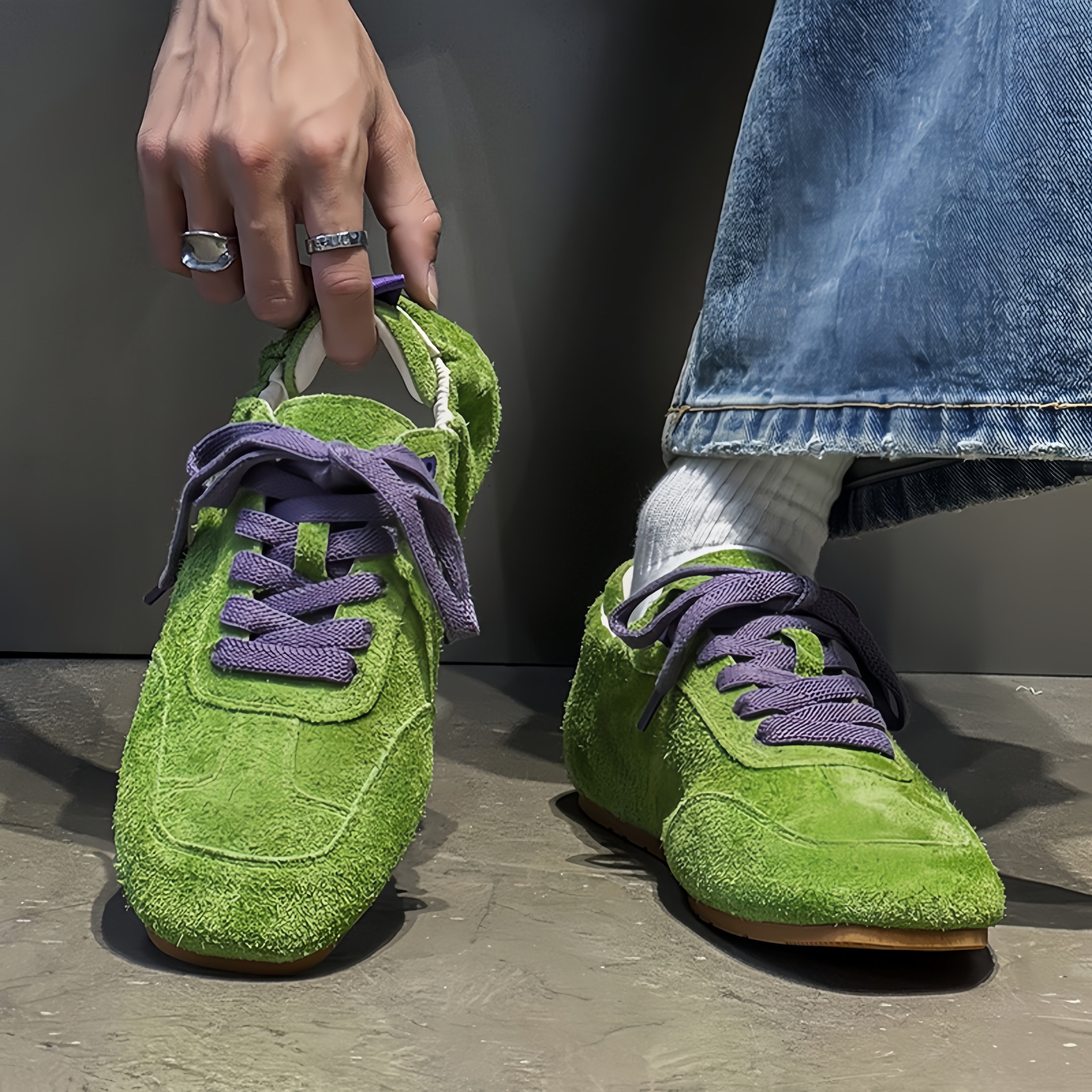 The Dual Stride Men's Green Suede Casual Sneakers