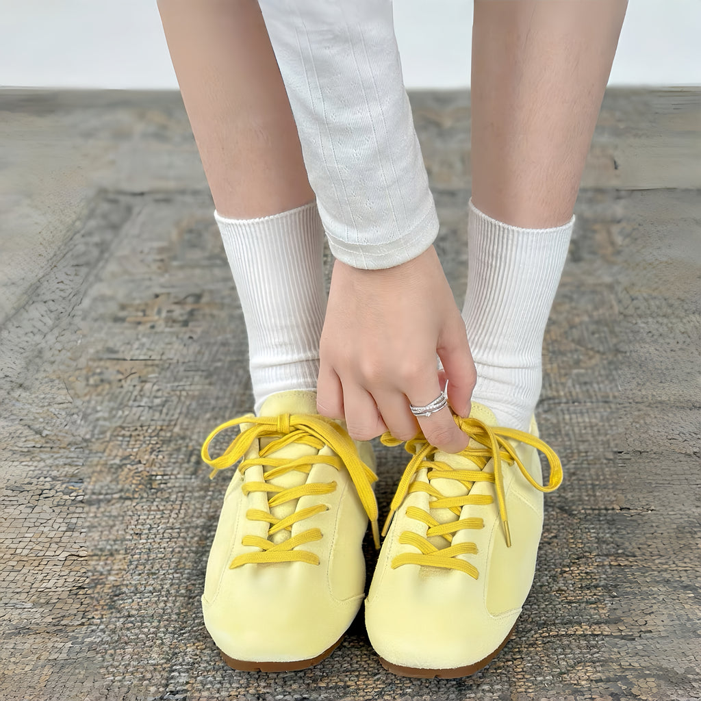 The Dual Stride Retro Light Yellow Suede Casual Sneakers