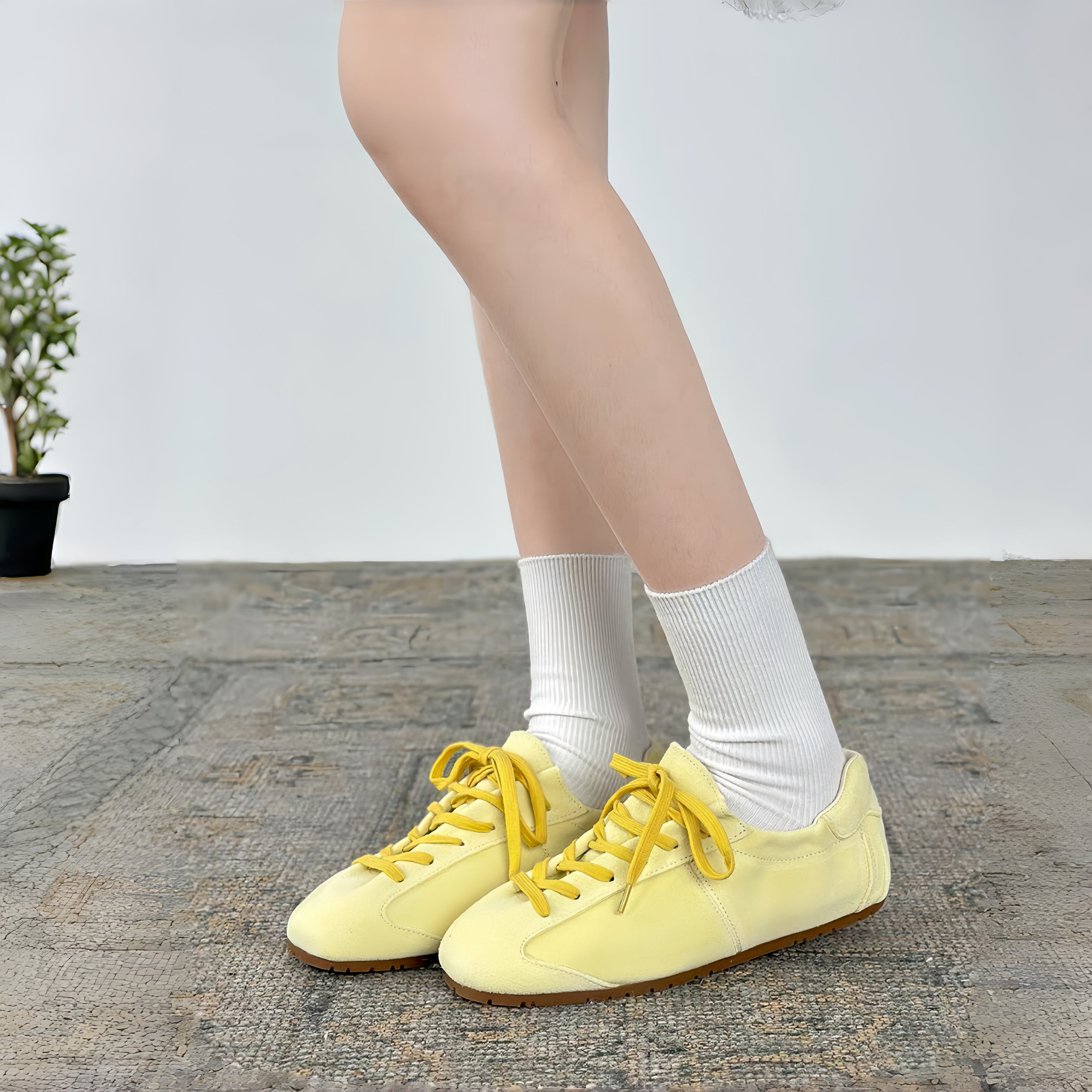 The Dual Stride Retro Light Yellow Suede Casual Sneakers
