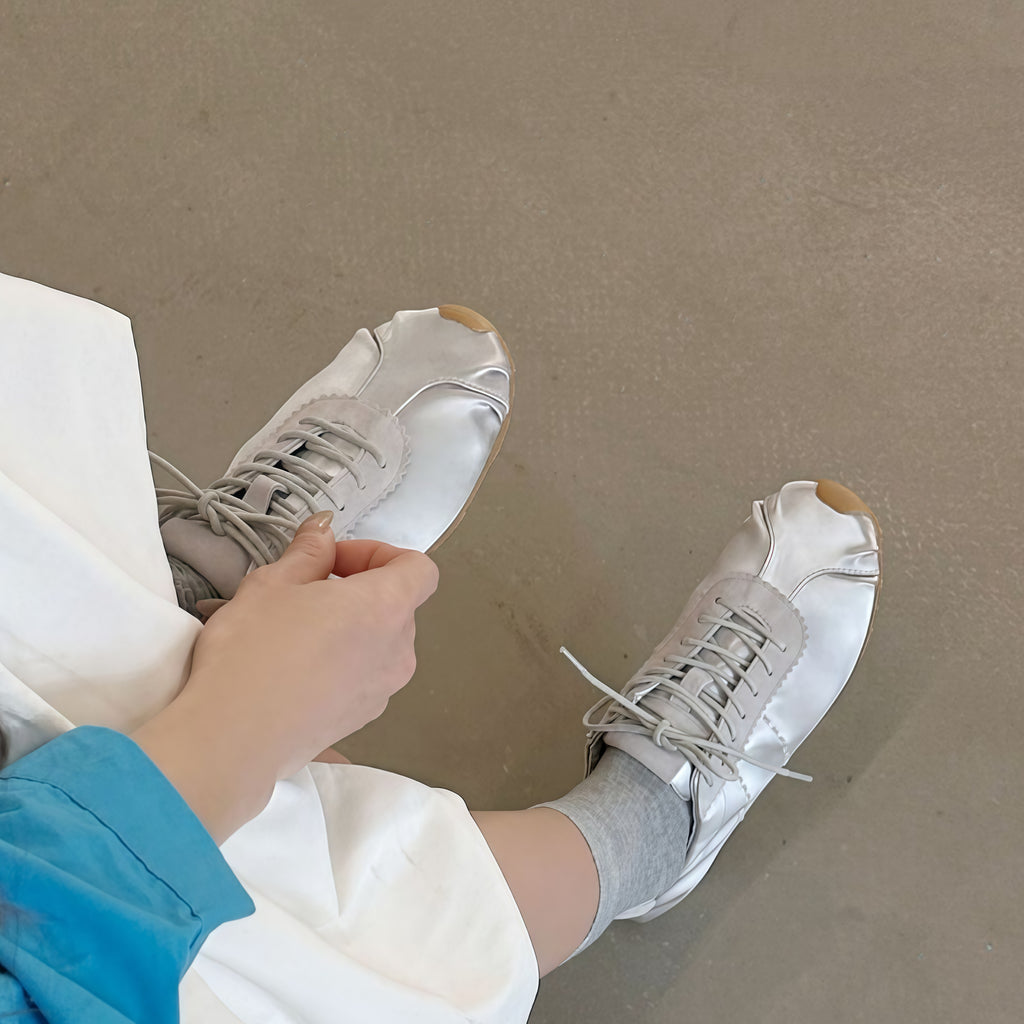 The Dual Stride Women‘s Gray Satin Ballet Trainers
