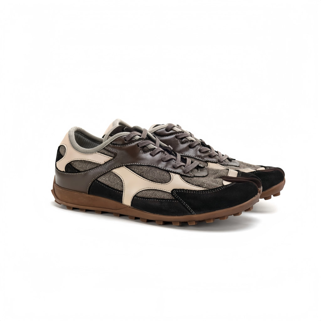 The Dual Stride Grey‑Brown Split‑Toe Retro Sneakers