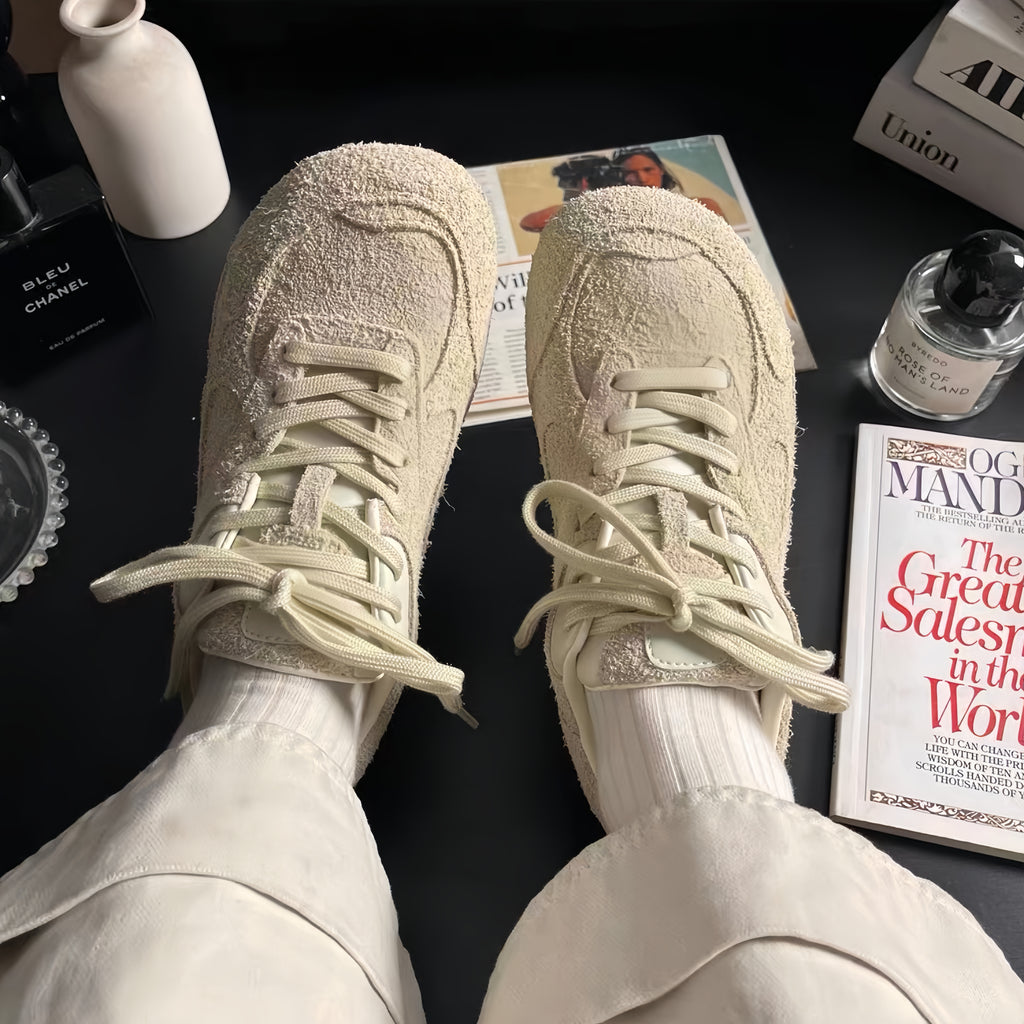 The Dual Stride White Suede Retro Low-Profile Sneakers for Women