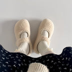 The Dual Stride  White  Cozy Fleece Mary Jane Flats
