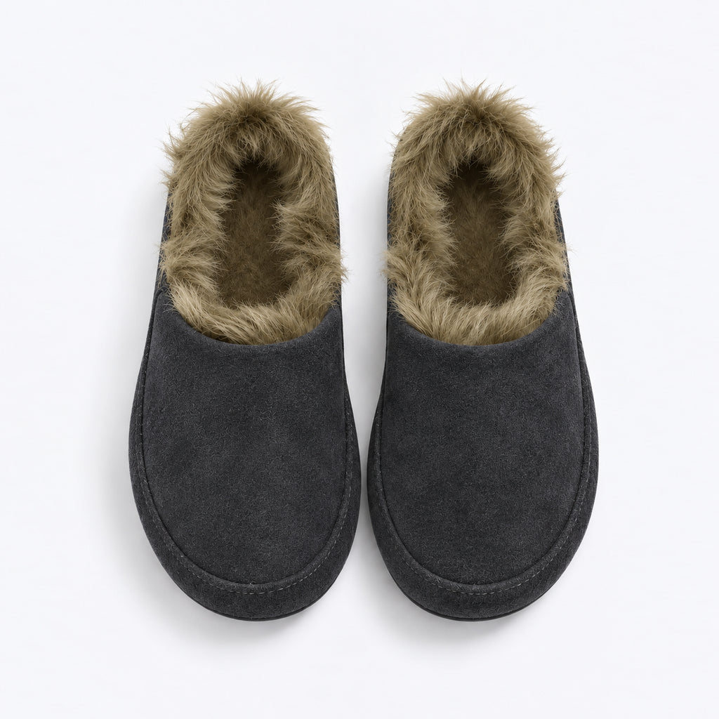 The Dual Stride Women's Grey Suede Fur Lined Mule Slippers
