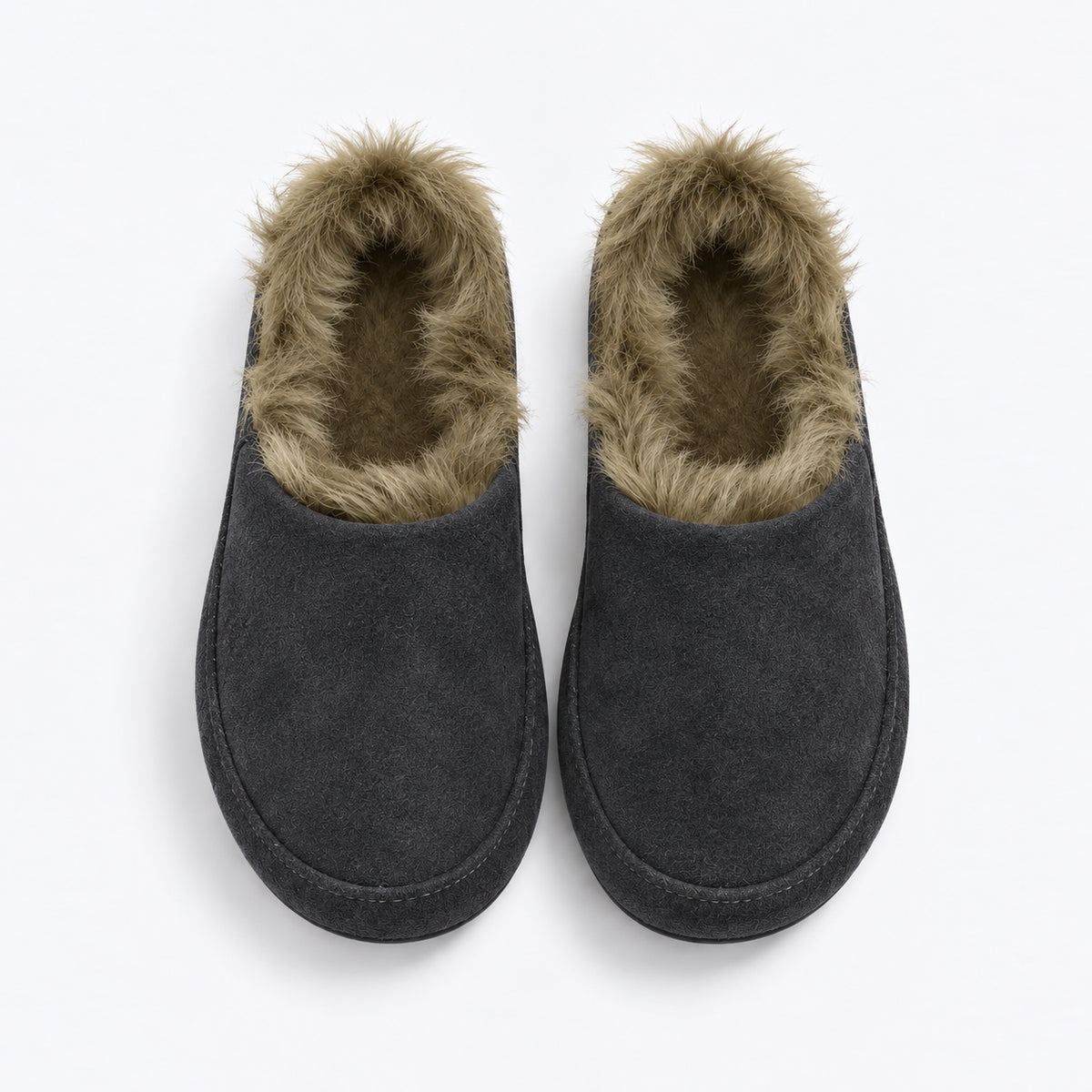 The Dual Stride Women's Grey Suede Fur Lined Mule Slippers