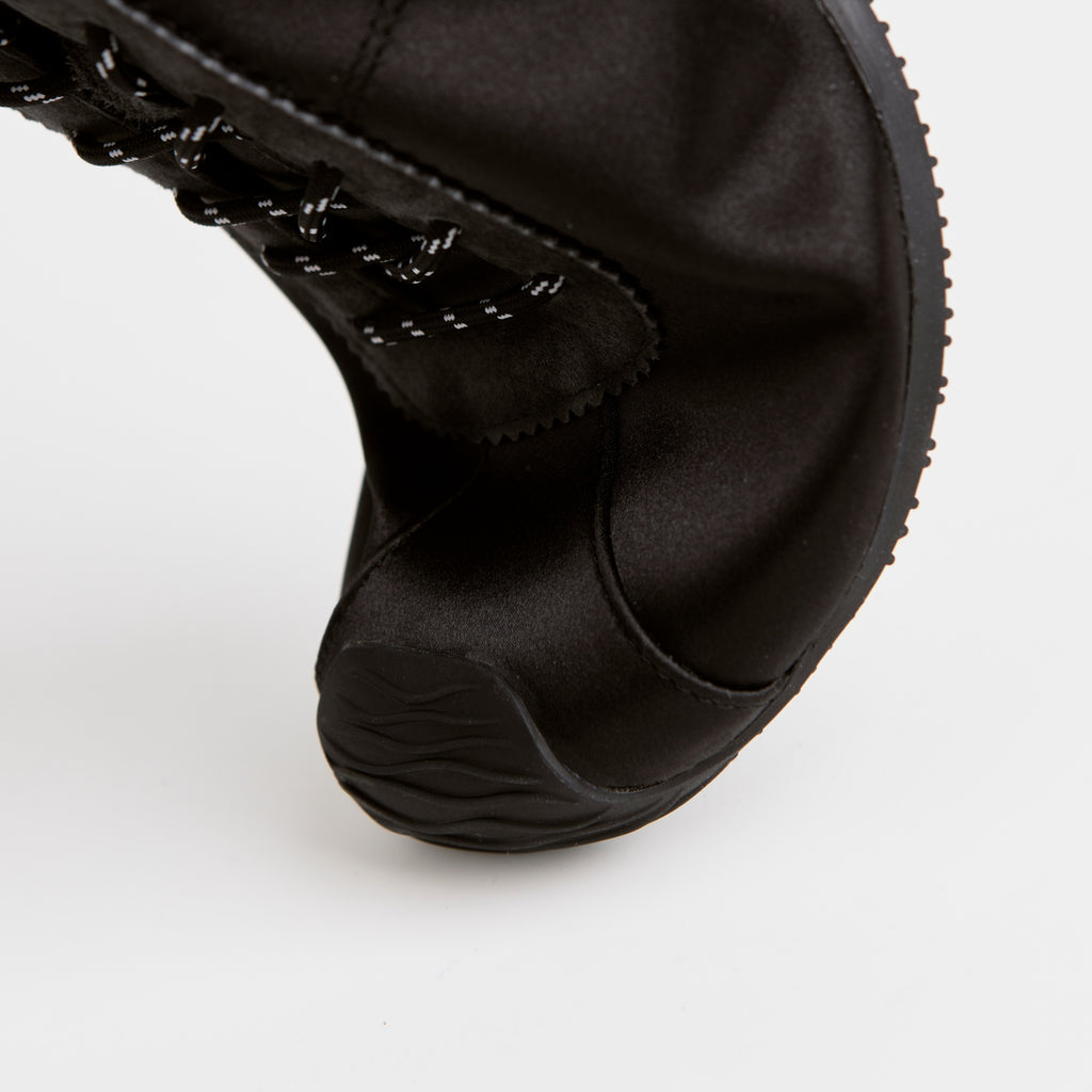 The Dual Stride Black Square-Toe  Satin Sneakers