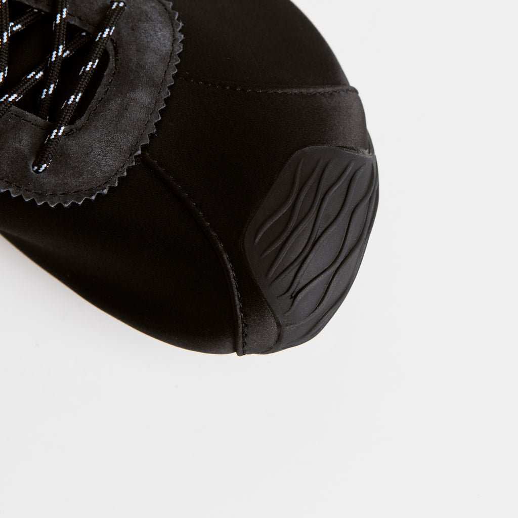 The Dual Stride Black Square-Toe  Satin Sneakers